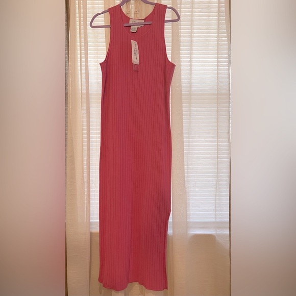 Vittadini Dresses & Skirts - Vittadini Sport Pink M Summer Ribbed Knit Tank Sleeveless Maxi Slit Dress NWT